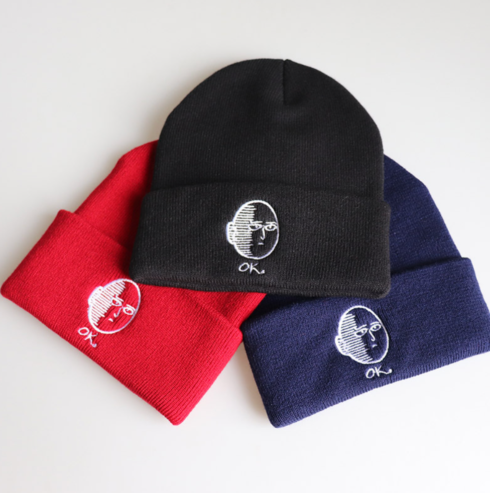 Hero With One Strike "OK" Embroidered Beanie